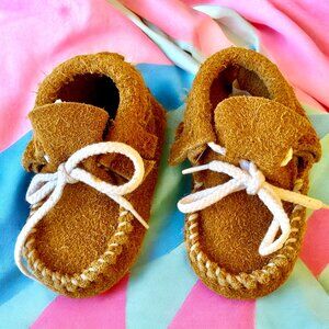 Genuine Buffalo Leather Baby Infant Moccasin Booties size 1 - 0-3 months NEW USA
